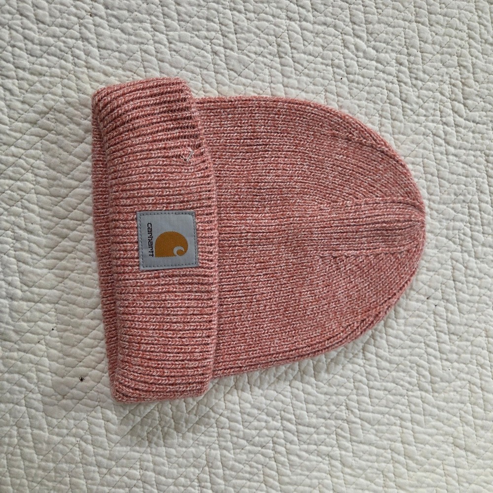 Carhartt Watch Hat Beanie Pink Heather Marled Ribbed Knit Logo Patch One Size